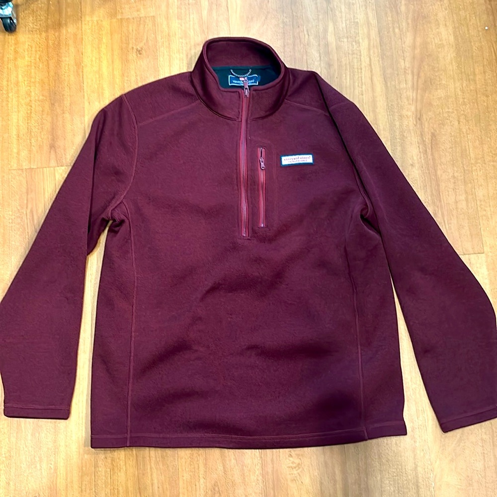 Vineyard Vines Men’s Quarter Zip Dark Red/Burgundy Pullover, Size Large